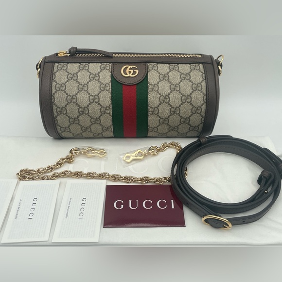 NEW!  GUCCI BARREL GG SUPREME OPHIDIA ZIP CROSSBODY SHOULDER BAG AUTHENTIC - Picture 4 of 14